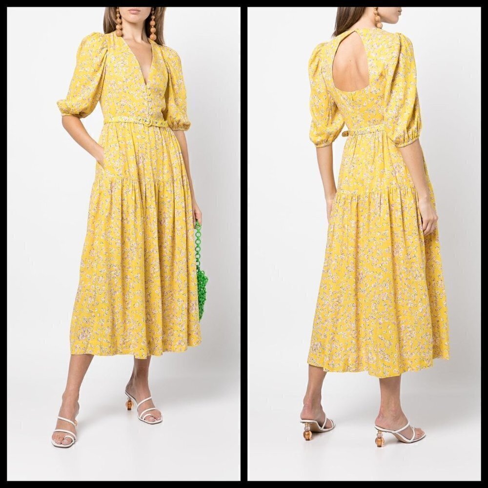 💕NICHOLAS💕 Celie Floral Print Long Dress Yellow Hastings Floral Print 10 NWOT